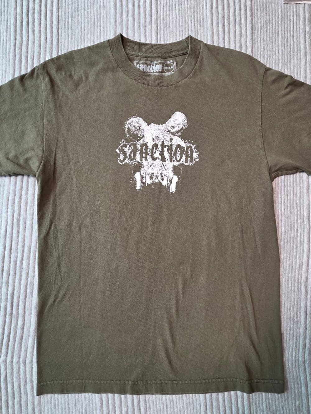 Sanction Band Graphic T-Shirt Olive Green Hardcore Punk Metal Tee Men's Medium